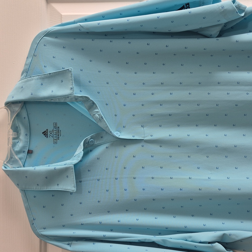 Adidas PrimeGreen Golf Polo Shirt Men 2XL Light Blue Palm Trees Short Sleeve